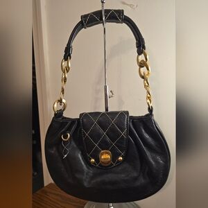Juicy Couture Vintage Black Leather Shoulder Bag. Gold Chain Straps. EUC
